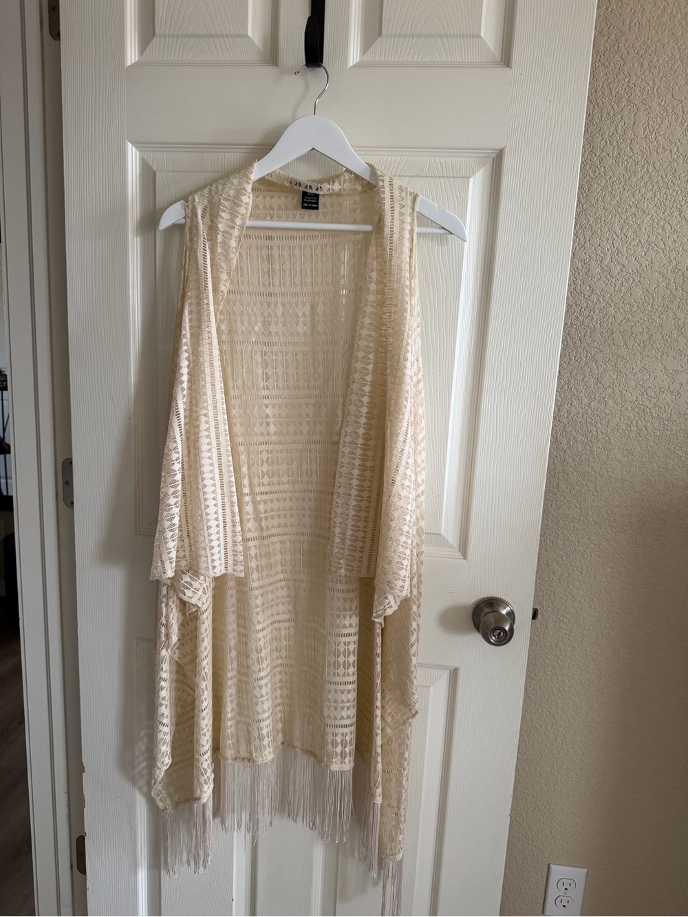 Cejon Cream Crochet Fringe Open-Front Asymmetrical Vest